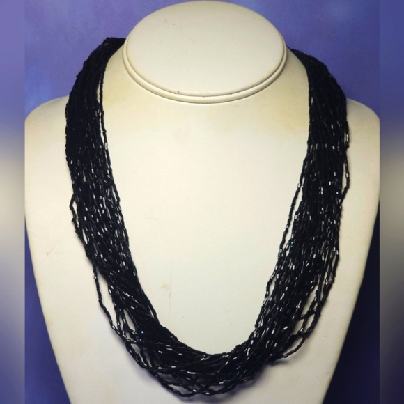 Coldwater Creek Black Glass Bead Multi Strand Necklace - Picture 1 of 9